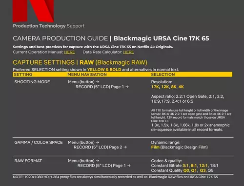 Camera Production Guide for Blackmagic URSA Cine 17K 65