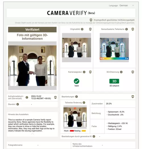 Sony Camera Verify Beta - Echtheitsprüfung für Fotos per C2PA-Signatur