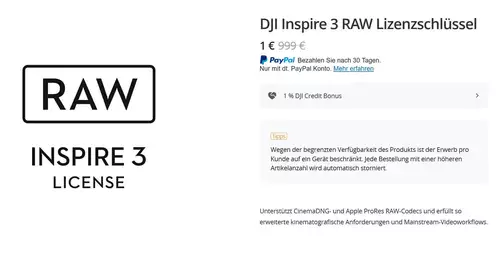 DJI ermssigt Preis fr RAW Lizenz fr Inspire 3 und Ronin 4D von 999 Euro auf 1 Euro