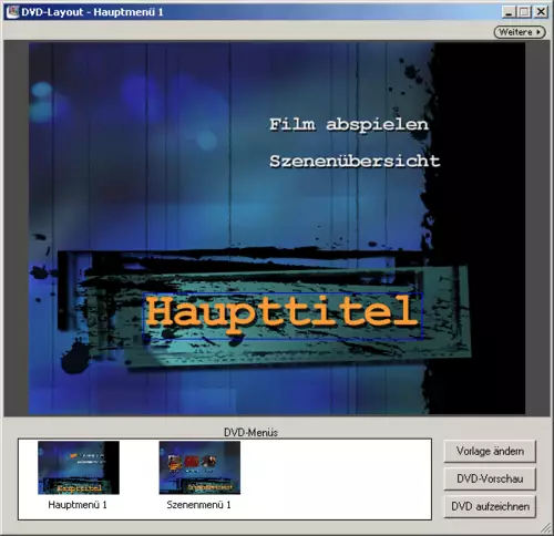 Der Wortlaut der einzelnen Schaltflächen kann im Fenster DVD-Layout verändert werden