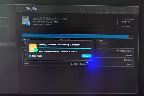 Günstiges Speicher-Upgrade Externe USB4 SSD als Mac Systemplatte nutzen - am Beispiel der Corsair EX400U : disk utility
