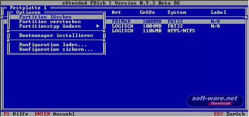 Mit dem kostenlosen Programm XFDISK lassen sich bequem verschiedene Partitionen und ein Bootmanager einrichten