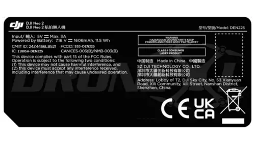 DJI Neo 2 FCC Label