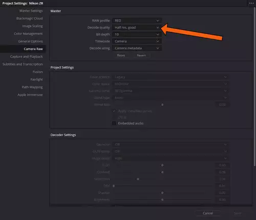 Sponsored Workshop Nikon ZR - Cinematische Anmutung durch halbiertes Debayering mit RED RAW NE : Project Settings