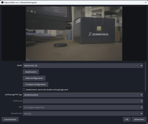 Sponsored Workshop Nikon ZR als Webcam oder Streaming-Kamera einrichten und nutzen : OBS CAM
