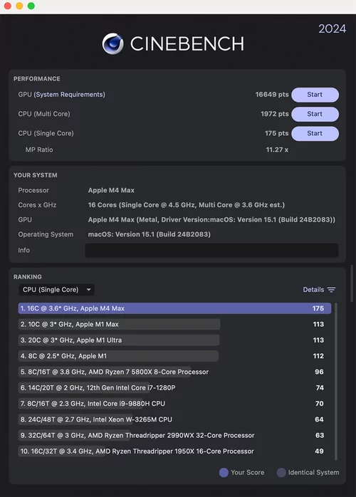 Cinebench M4 Max MacBook Pro