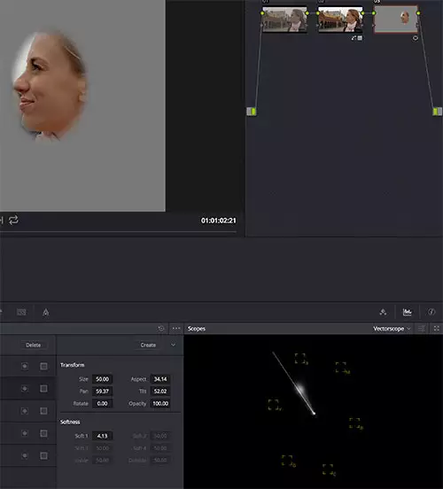 Ursa Mini 4.6K Material im Vektorskop von DaVinci Resolve