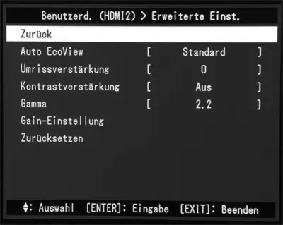 Erweitere Farbeinstellungen inkl. RGB-Gaineinstellungen