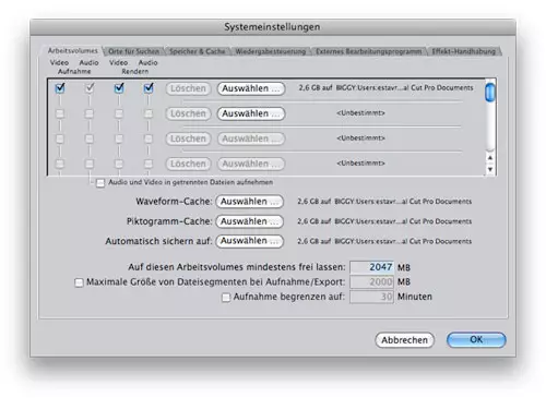 Die in Final Cut Pro angewiesenen Arbeitsvolumes werden vom Transfer Tool nicht übernommen