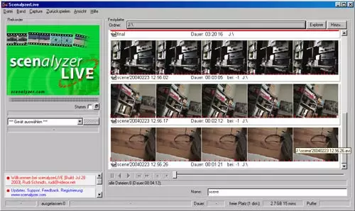Mit dem "Scenalyzer Live" knnen DV-Szenen inklusive Dateinamen auf Band zurckgespielt werden