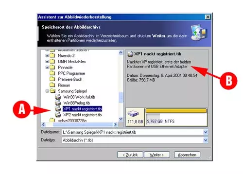  Abbildung 4: Beim Wiederherstellen whlen Sie einfach das gewnschte Abbild aus...