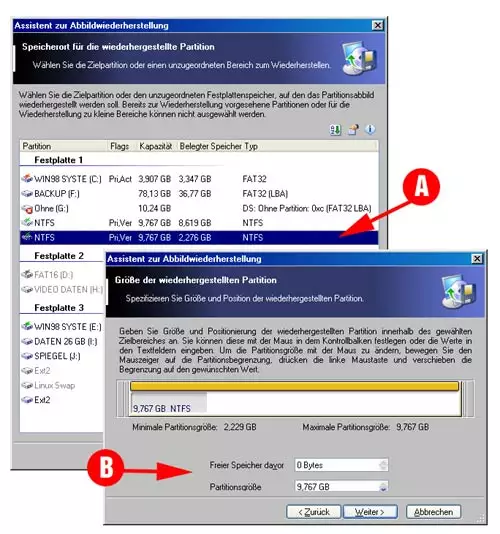 Abbildung 5: ... und sagen Sie dem Programm wohin es das Abbild zurckschreiben soll. Lassen Sie dabei die angesprochenen Parameter lieber unverndert
