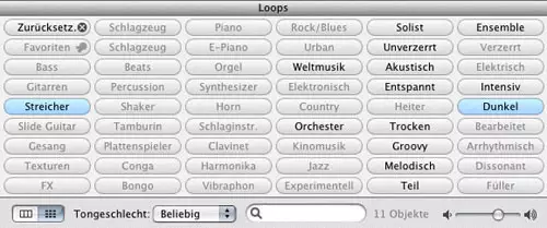 GarageBand: Loop Browser im Kontext-Modus
