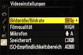 Nikon D4 Videoeinstellungen