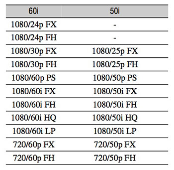 Die Videoformate der Sony NEX-EA50 NXCAM