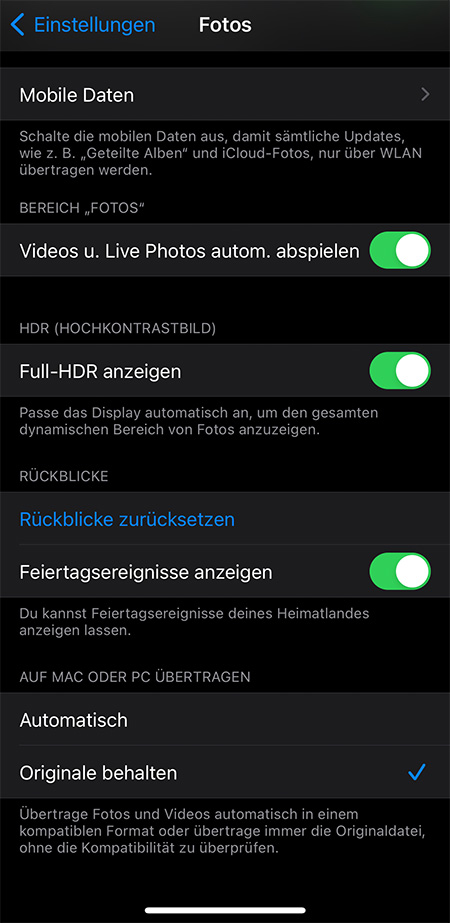 Tips : 10 Bit HDR Dolby Vision Videofiles von iPhone 12 auf Mac/PC