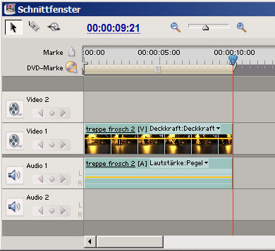 Abb. 4 – Statt dem gesamten Clip wird nur der Bereich zwischen In- und Outpunkt auf die Timeline gelegt.