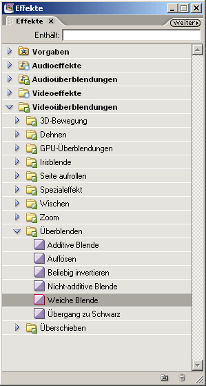 Alle Effekte und Effektblenden sind im Effekte-Fenster versammelt