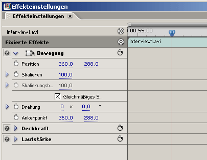 Die Defaultwerte für Skalierung und Position