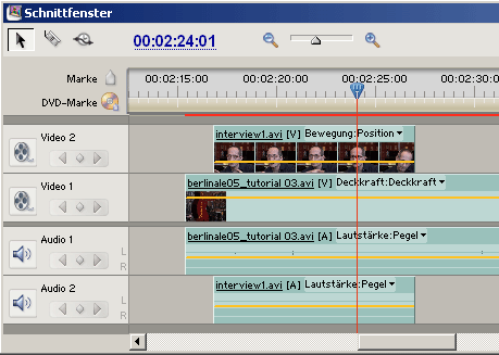 Die Videospur 2 funktioniert als Überlagerungsspur