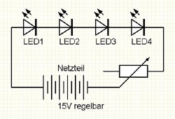 Der Schaltplan für die vier LEDs