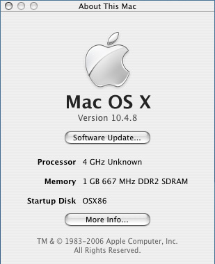 Nicht ganz exakt, aber was solls. Unser P4 arbeitet nur mit 3,2 GHz, dafür aber mit 4 Kernen unter Mac OSX.