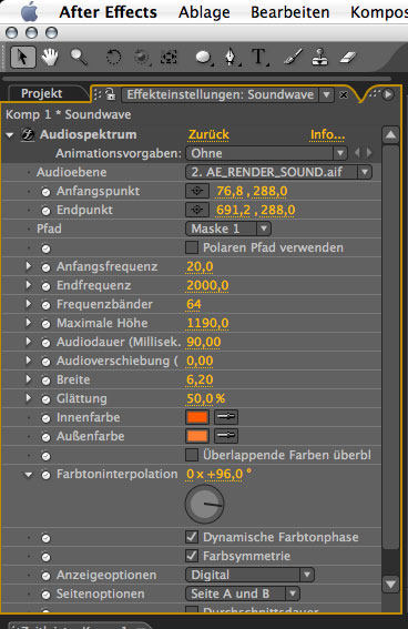 Wer einen farbigen Verlauf über das Spektrum generieren möchte bedient sich am Drehrad für die Farbinterpolation.