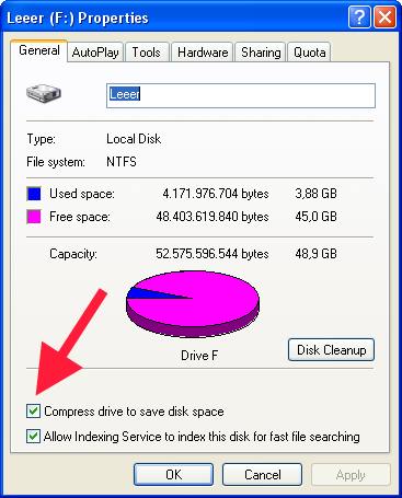 Eine Partition ist schnell fr die Online-Kompression umgewandelt. 