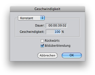 übersichtlich – das Geschwindigkeitsmenue von FCP 6